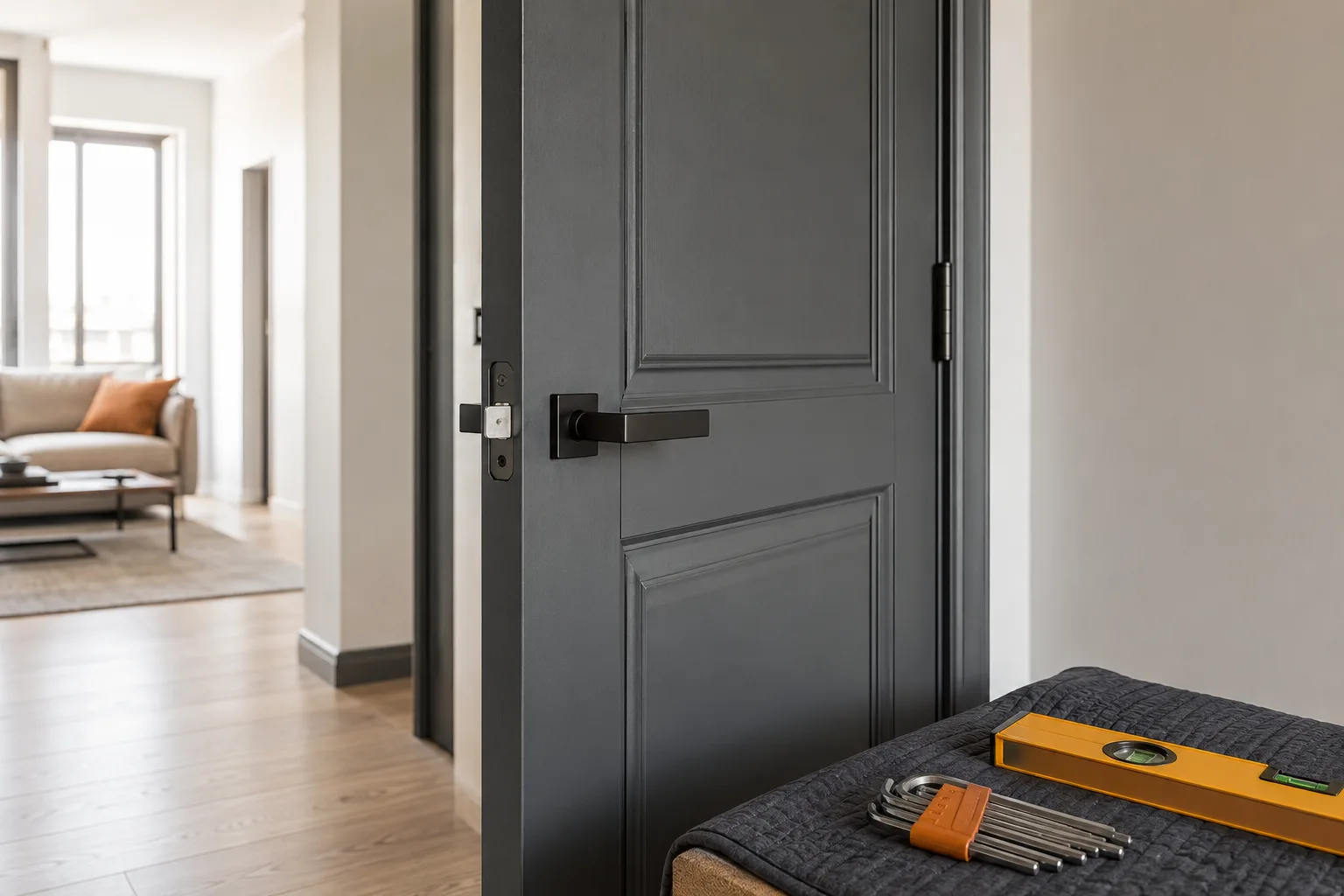 Hallway door in a renovated Valencia apartment