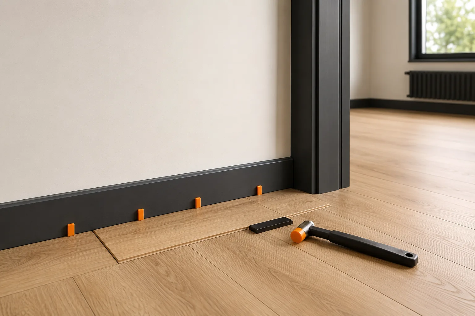 Spot floor repair on laminate flooring in a Valencia apartment