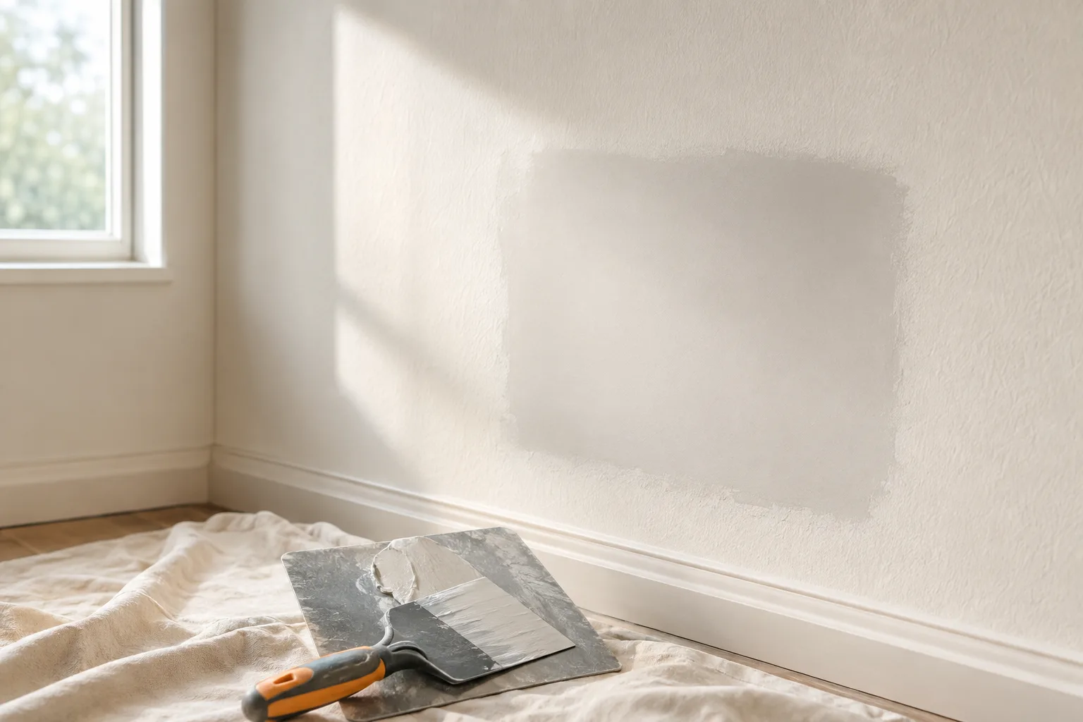 Spot wall plastering repair in a Valencia apartment