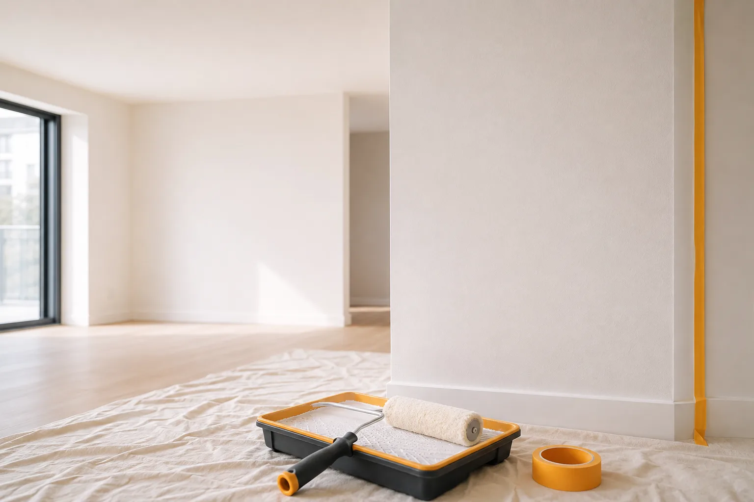 Freshly painted living room wall in a Valencia apartment